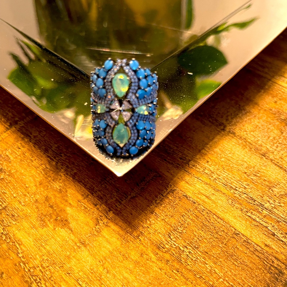 Blue And Green Stone Statement Ring - image 1
